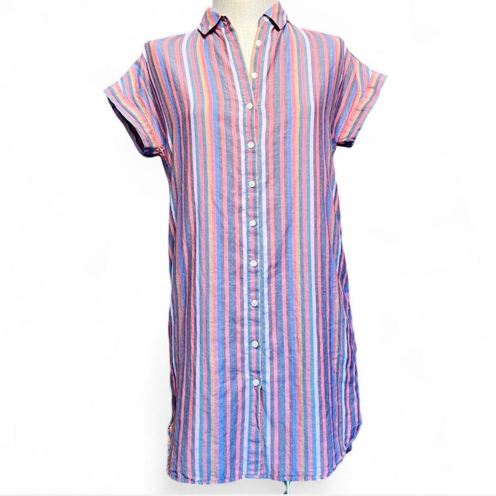 💖Madewell Central Cotton Short Sleeve Shirtdress in Rainbow Stripe - Picture 2 of 7